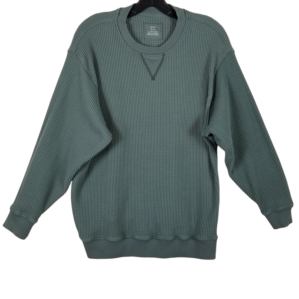 Aerie Women M Sage Green Waffle Knit‎ Thermal Crewneck Sweatshirt Pullover